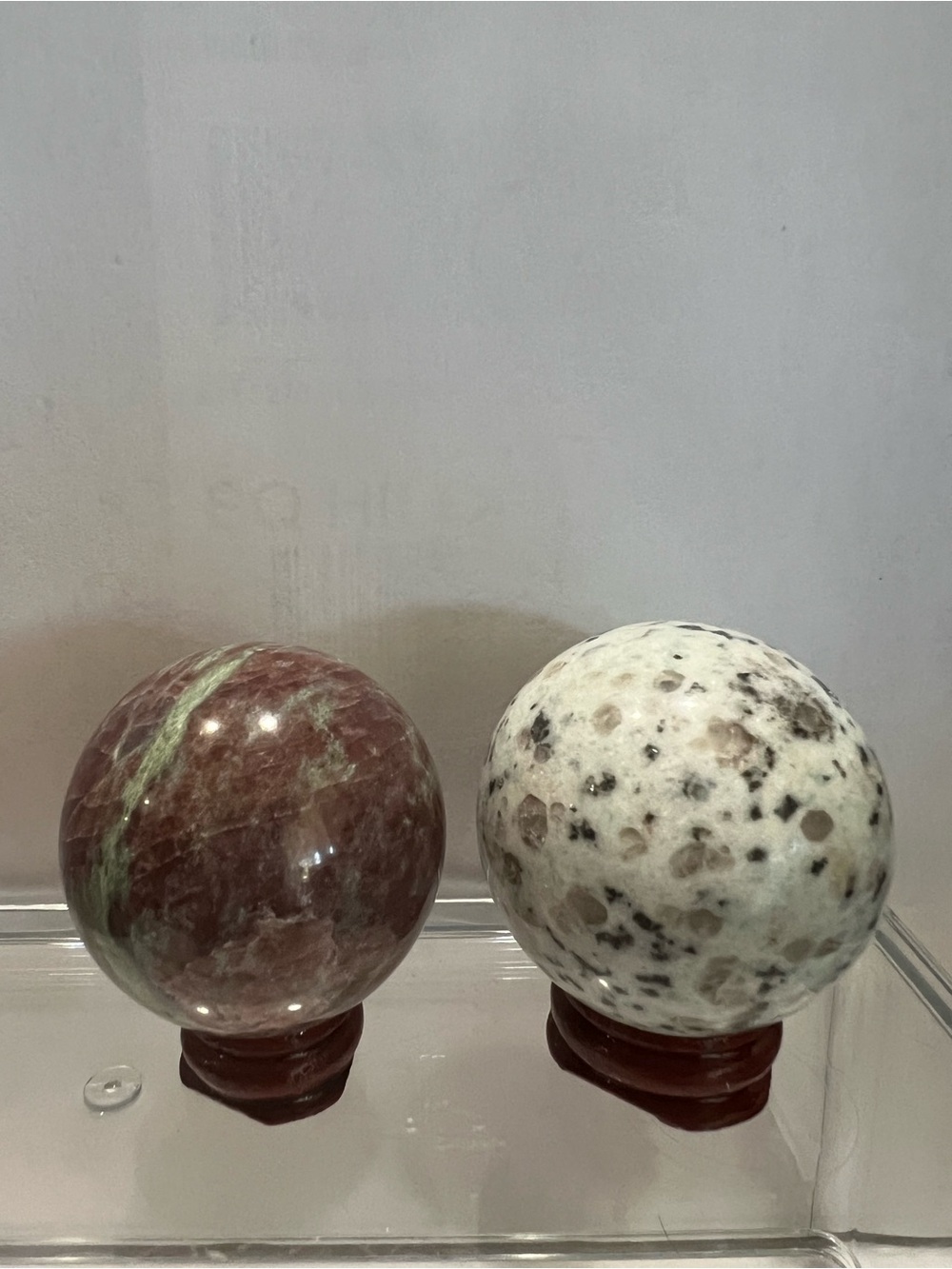 Polished Red & Green Garnet Sphere + Kiwi Jasper Sphere